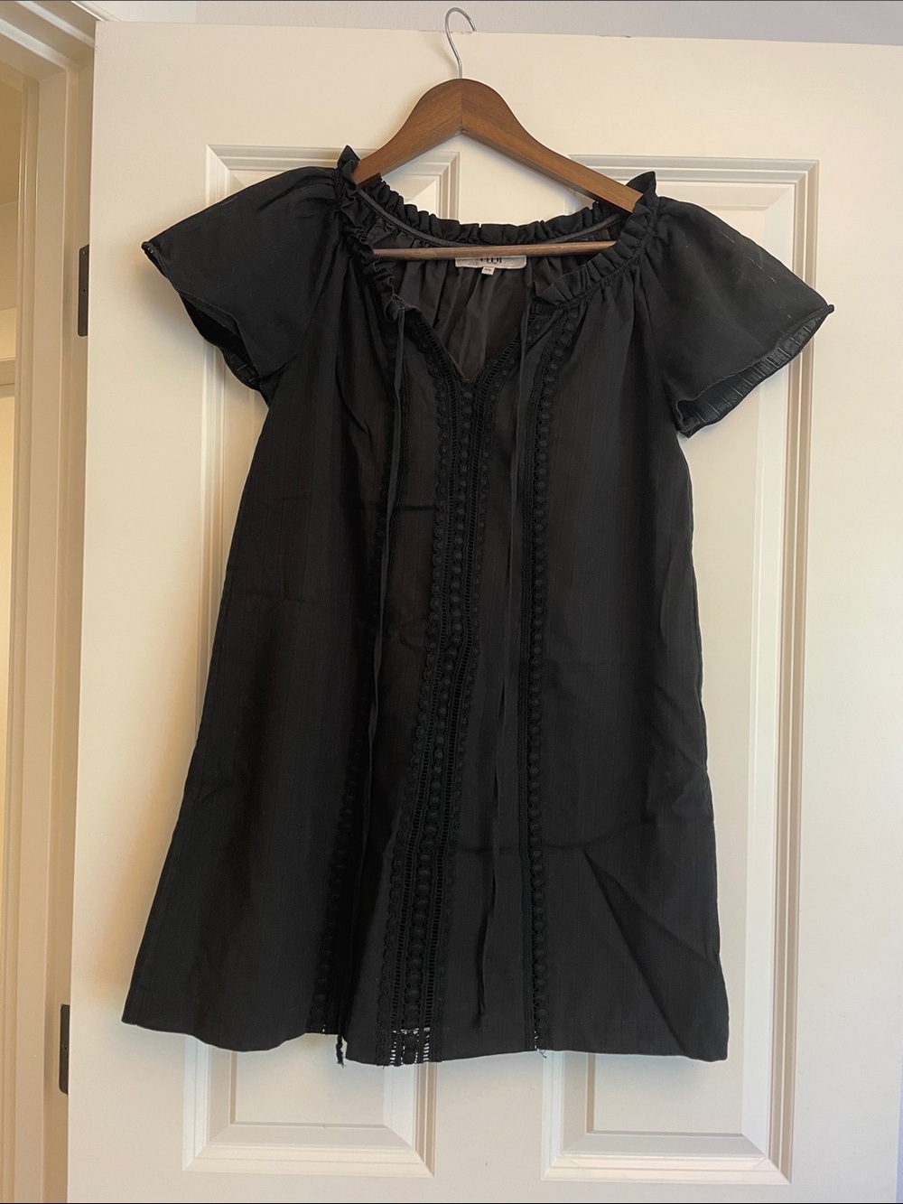 Tibi Black Mini Dress with Lace Trim